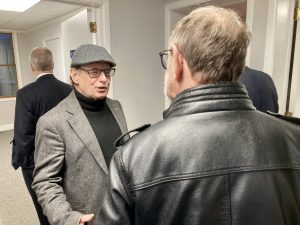 Local historian W. Jay Wancyzk chats with retired NewBridge CEO Robert L. Parker.